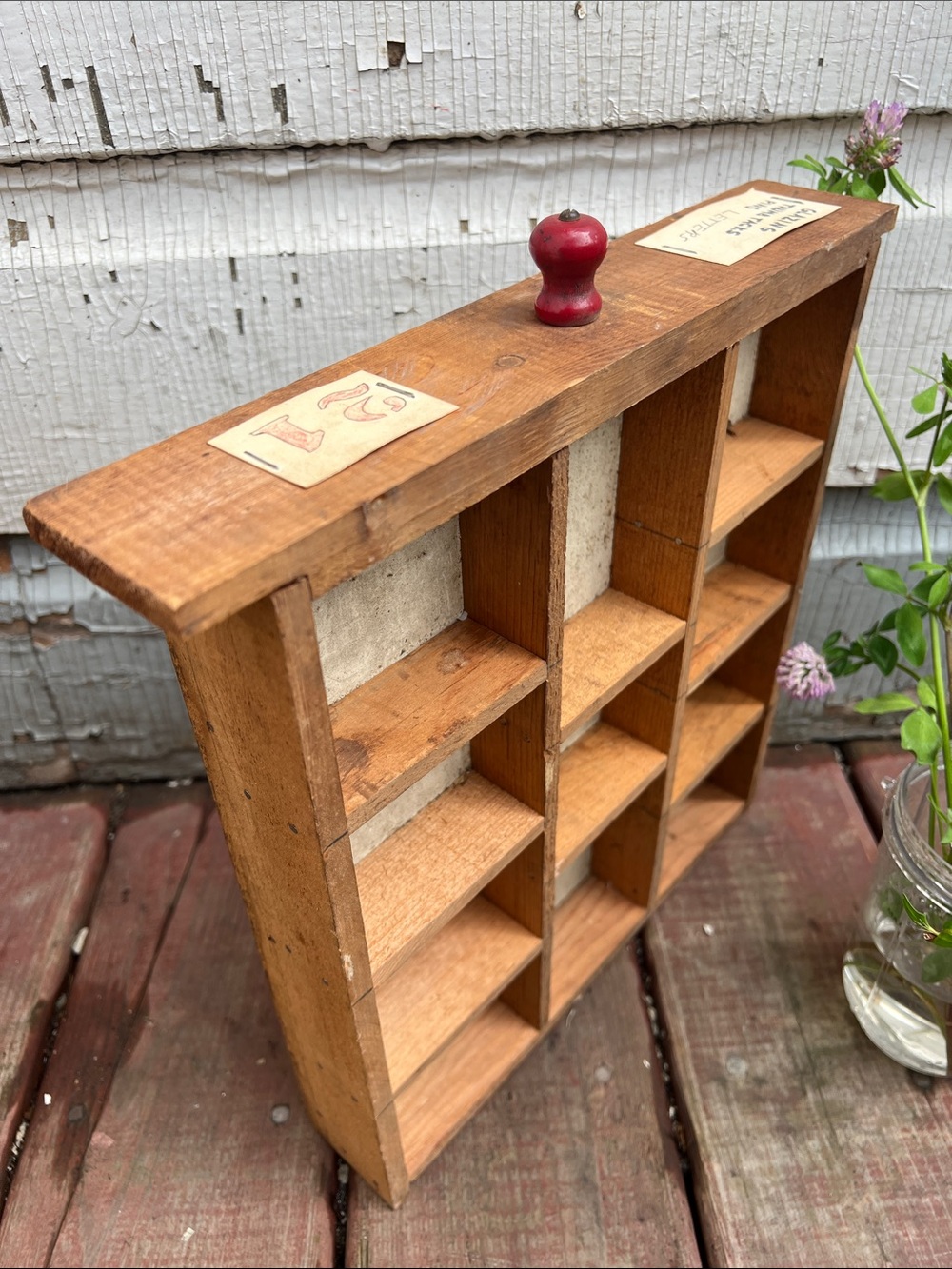 Rustic Wooden letterpress style drawer Wall Shelf with Red Knob handmade